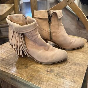 Sam Edelman Fringe Ankle Booties in Beige